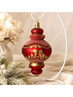 Dillards Trimmings Christmas Glass Ornament VTG European Polish Red Finial Decor